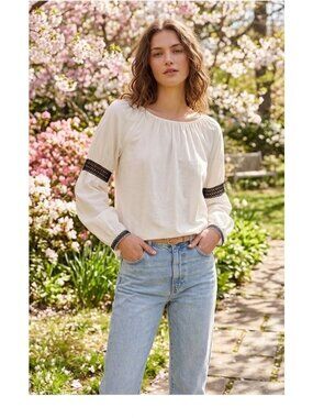 Elizabeth And James Juliet Sleeve Blouse White Size L Renaissance Milk Maid